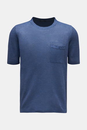 04651 / A trip in a bag - Herren - Feinstrick-Kurzarmpullover 'Linen Knit Tee' dunkelblau