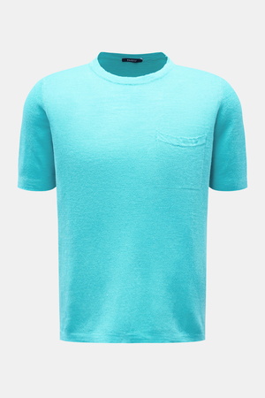 04651 / A trip in a bag - Herren - Feinstrick-Kurzarmpullover 'Linen Knit Tee' türkis