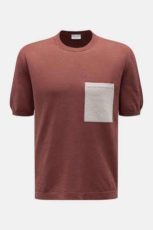 04651 / A trip in a bag - Herren - Feinstrick-Kurzarmpullover 'Pocket Tee' rostbraun