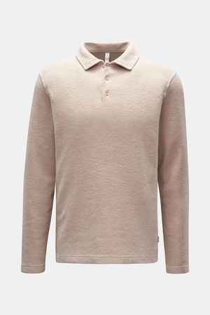 04651 / A trip in a bag - Herren - Fleece-Longsleeve-Poloshirt 'Oyster' beige