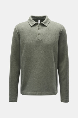 04651 / A trip in a bag - Herren - Fleece-Longsleeve-Poloshirt 'Oyster' graugrün
