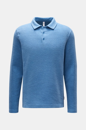 04651 / A trip in a bag - Herren - Fleece-Longsleeve-Poloshirt 'Oyster' rauchblau