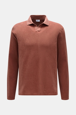 04651 / A trip in a bag - Herren - Frottee Longsleeve-Poloshirt 'Terry Johnny' rostbraun