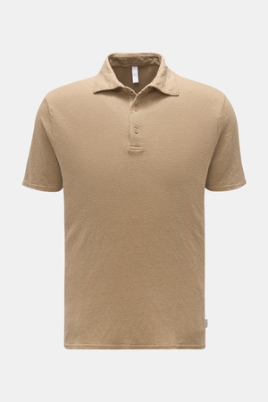 04651 / A trip in a bag - Herren - Leinen Jersey-Poloshirt taupe
