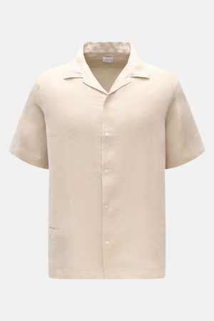 04651 / A trip in a bag - Herren - Leinen-Kurzarmhemd Kubanischer Kragen beige