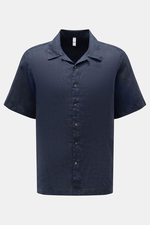 04651 / A trip in a bag - Herren - Leinen Kurzarmhemd 'Linen Cuba' Kubanischer Kragen navy