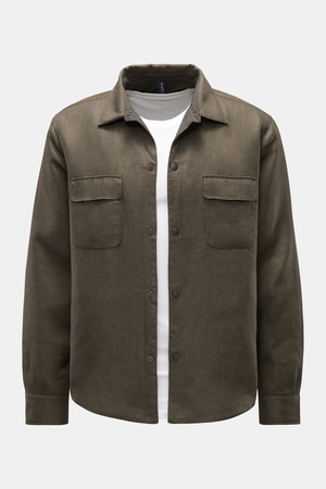 04651 / A trip in a bag - Herren - Leinen Overshirt 'Linen Breeze' oliv