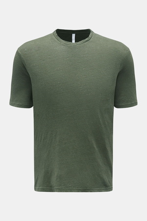 04651 / A trip in a bag - Herren - Leinen Rundhals-T-Shirt 'Linen Jersey' oliv