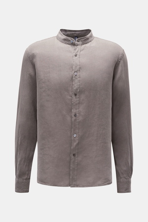 04651 / A trip in a bag - Herren - Leinenhemd 'Linen Guru' Grandad-Kragen dunkelgrau