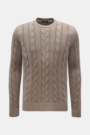 04651 / A trip in a bag - Herren - Merino Rundhalspullover 'Foggy Cable' taupe