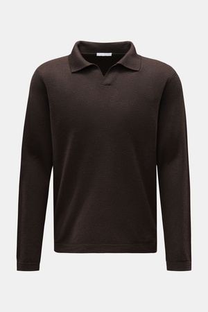 04651 / A trip in a bag - Herren - Merino Strickpolo 'Oyster' dunkelbraun