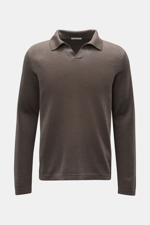 04651 / A trip in a bag - Herren - Merino Strickpolo 'Oyster' graubraun