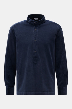 04651 / A trip in a bag - Herren - Popover-Cordhemd Grandad-Kragen navy