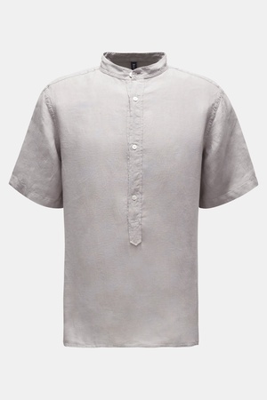 04651 / A trip in a bag - Herren - Popover-Kurzarmhemd 'Linen Guru' Grandad-Kragen grau