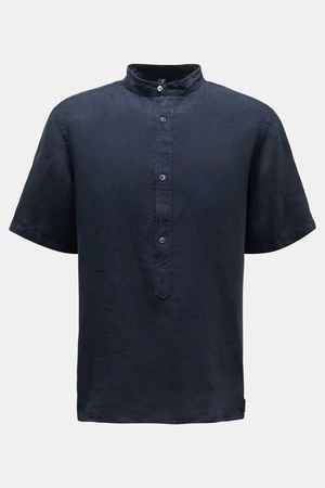 04651 / A trip in a bag - Herren - Popover-Kurzarmhemd 'Linen Guru' Grandad-Kragen navy
