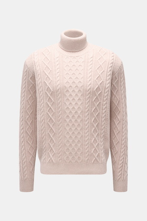 04651 / A trip in a bag - Herren - Rollkragenpullover 'Mouline Cable Turtle' altrosa meliert