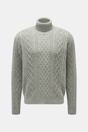 04651 / A trip in a bag - Herren - Rollkragenpullover 'Mouline Cable Turtle' graugrün meliert