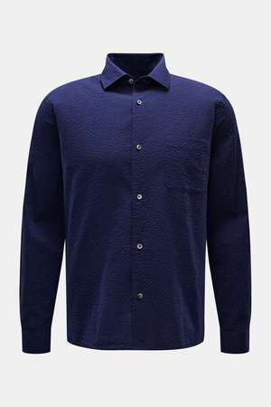 04651 / A trip in a bag - Herren - Seersucker-Hemd Kent-Kragen navy