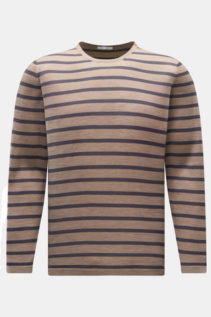04651 / A trip in a bag - Herren - Feinstrick Rundhals-Pullover graubraun/anthrazit gestreift