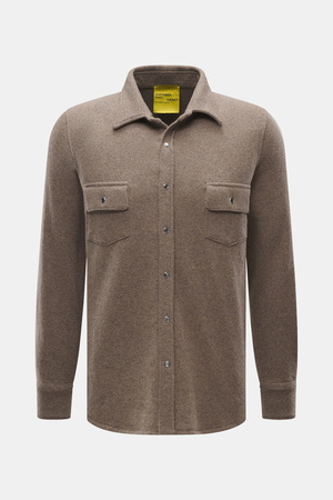B.F. Knitwear  - Herren - Cashmere Strickhemd Kent-Kragen graubraun meliert
