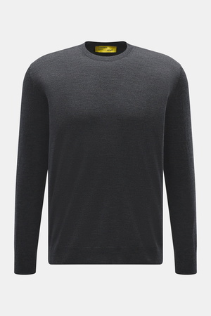 B.F. Knitwear  - Herren - Merino Rundhalspullover dunkelgrau meliert