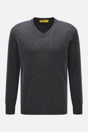 B.F. Knitwear  - Herren - Merino V-Neck Pullover dunkelgrau meliert