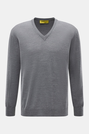 B.F. Knitwear  - Herren - Merino V-Neck Pullover grau meliert