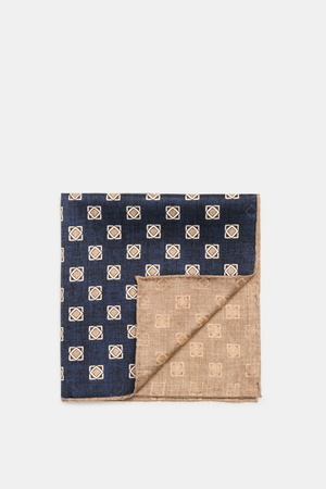 Brunello Cucinelli  - Herren - Seiden-Einstecktuch navy/beige gemustert