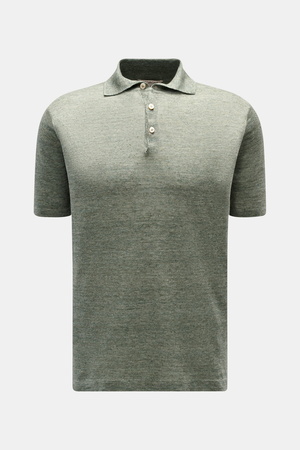 Fioroni  - Herren - Leinen Kurzarm-Strickpolo dunkelgrün/beige meliert