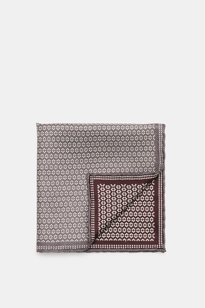 Brunello Cucinelli  - Herren - Seiden-Einstecktuch grau/bordeaux gemustert