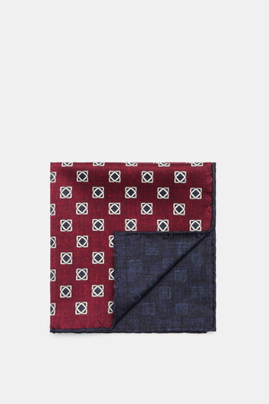 Brunello Cucinelli  - Herren - Seiden-Einstecktuch navy/bordeaux gemustert