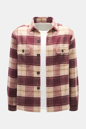 04651 / A trip in a bag - Herren - Flanell-Overshirt beige/bordeaux kariert