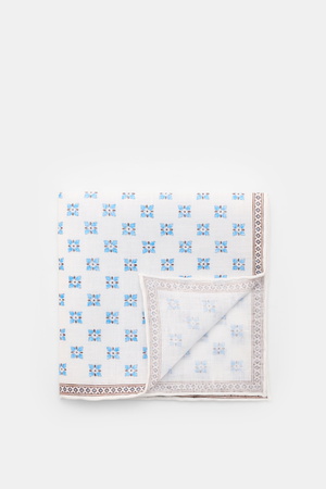 Rosi Collection  - Herren - Leinen-Einstecktuch 'Fox' weiß/blau/braun gemustert