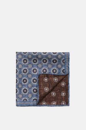 Brunello Cucinelli  - Herren - Seiden-Einstecktuch graublau/braun gemustert