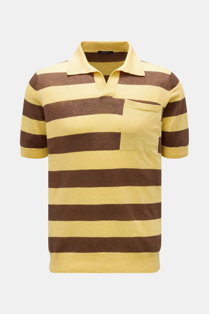 04651 / A trip in a bag - Herren - Kurzarm-Strickpolo 'Striped Polo' gelb/braun gestreift