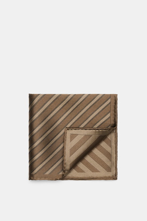 Brunello Cucinelli  - Herren - Seiden-Einstecktuch graubraun/braun gestreift