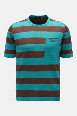 04651 / A trip in a bag - Herren - Kurzarm-Pullover 'Striped Tee' türkis/braun gestreift