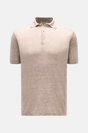 Fioroni  - Herren - Leinen Kurzarm-Strickpolo beige/braun meliert