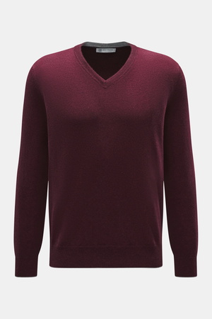 Brunello Cucinelli  - Herren - Cashmere V-Neck Pullover bordeaux meliert