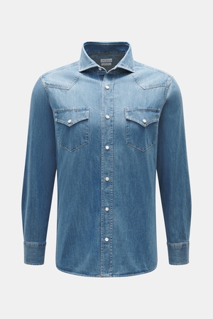 Brunello Cucinelli  - Herren - Jeanshemd Haifisch-Kragen rauchblau