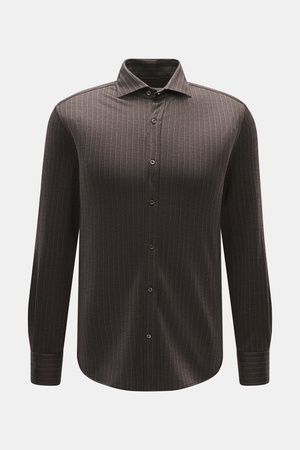 Brunello Cucinelli  - Herren - Jersey-Hemd Haifisch-Kragen graubraun gestreift