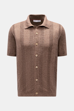 Brunello Cucinelli  - Herren - Kurzarm-Strickhemd graubraun meliert