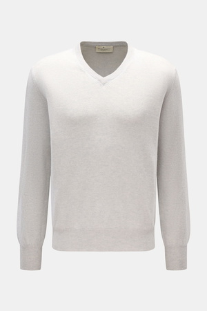 Bruno Manetti  - Herren - Cashmere V-Neck Pullover hellgrau meliert
