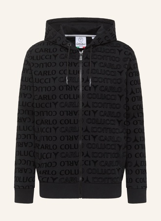 Carlo Colucci  Hoodie Jacke "Monogram Flock" Di Vito schwarz