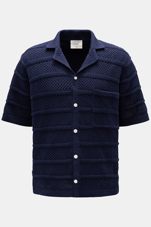 Ché  - Herren - Kurzarm-Strickhemd 'Desiderio' Kubanischer Kragen navy