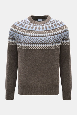 Von Braun  - Herren - Cashmere Rundhalspullover braun/rauchblau/creme gemustert