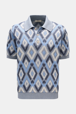 Piacenza  1733 - Herren - Kurzarm-Strickpolo rauchblau/blau/creme gemustert