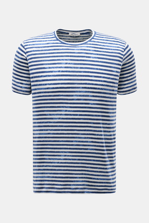 Stefan Brandt - Herren - Leinen Rundhals-T-Shirt blau/creme gestreift