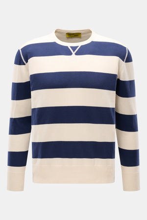 B.F. Knitwear  - Herren - Rundhalspullover navy/creme gestreift