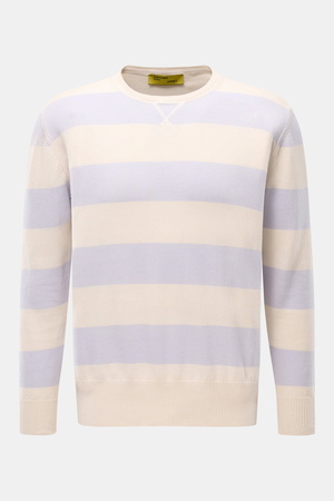 B.F. Knitwear  - Herren - Rundhalspullover lavender/creme gestreift